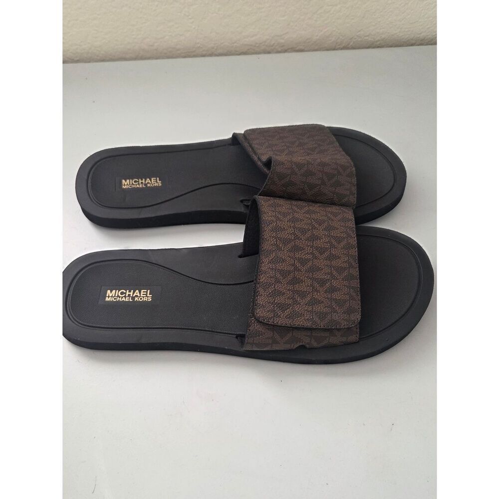Michael Kors Brown Logo Slide Sandals